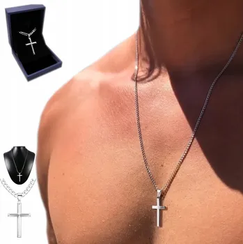 Řetízek Srebrny ŘETÍZEK Z KRZYŻYKIEM Krzyż + WŁOSKI Řetízek ELEGANTNÍ Řetěz