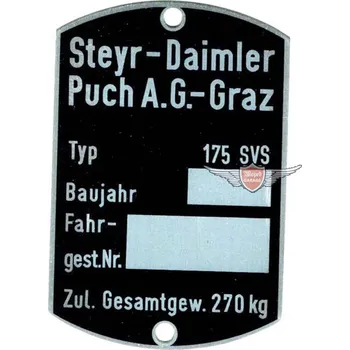 Spojovací materiál motoru Diverse / Import Prázdný typový štítek 60 x 40 mm pro Puch, 175 SVS MG00083287