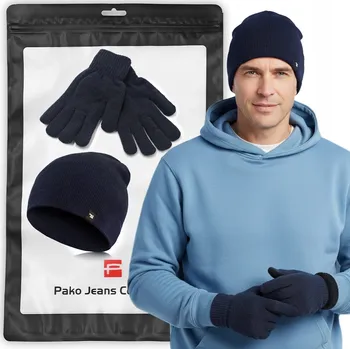 Čepice Pako Jeans sada čepice a rukavice, univerzální velikost, modrá