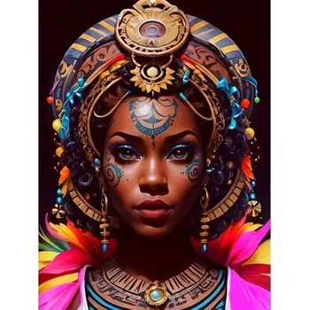 Obraz DIAMANTOVÁ MOZAIKA PORTRÉT AFRIČANKY KREATIVNÍ VÝŠIVKA 30X40 CM