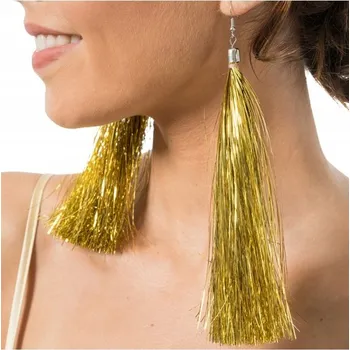 Náušnice NÁUŠNICE Z LAMETY ZLATÉ ZLATO 15 CM DOPLNĚK KARNEVAL FESTIVAL KONCERT PARTY