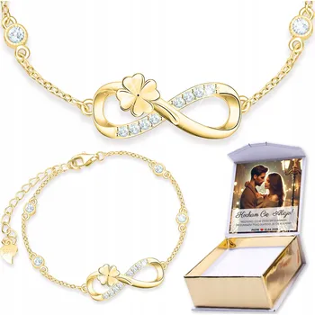 Náramek Zlatý náramek Nekonečno 585 se čtyřlístkovým jetelem STŘÍBRO 925