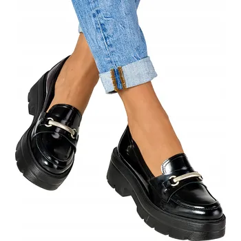 Dámské mokasíny Dámské kožené mokasíny černé na platformě Polobotky POLSKÝ výrobek vel. 39