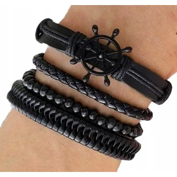 Náramek Pánský náramek kožený NÁRAMEK SADA ČERNÁ RETRO