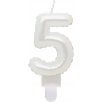 Dortová svíčka Na dort narozeninám Číslice 5, perleťově bílá