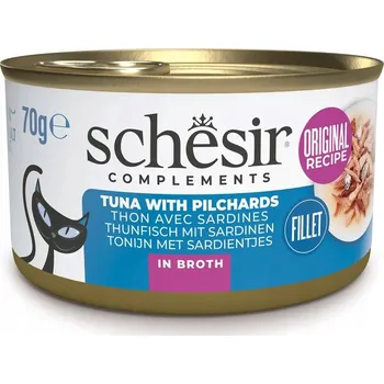 Krmivo pro kočku Mokré krmivo pro kočky SCHESIR Adult Tuňák se sardelkami ve vývaru 70 g