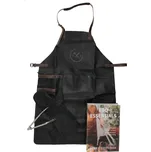 Kožená zástěra na grilování v dárkovém balení s rukavicí Hide & stitches - černá