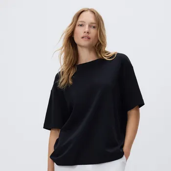 Dámské tričko Reserved - Oversize tričko z marcerované bavlny - černý - WU868-99X - WU868-99X-L-2