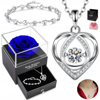 Náramek SREBRNY NASZYJNIK DIAMENTOWANY SERCE Dárek PRO ŽENY + NÁRAMEK