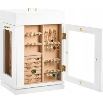 Šperkovnice SucceBuy Krabička na šperky se 4 otočnými háčky na náhrdelníky, bílá