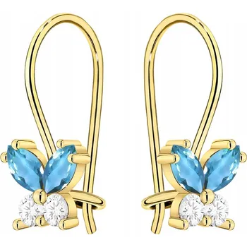 Náušnice ZLATÉ dámské NÁUŠNICE ryzosti 585 Modré Motýlci se Zirkony na patentovém zapínání (biglu) 14k