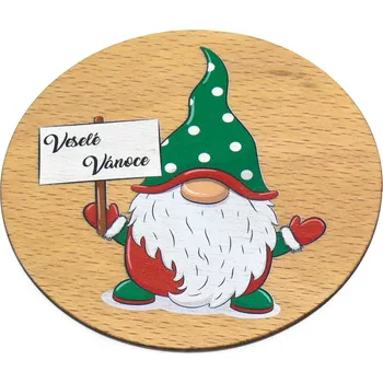 Podtácek art-wood.cz Dřevěný podtácek - Veselé Vánoce skřítek
