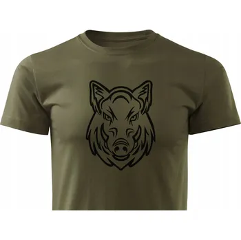 Myslivecké tričko v barvě zhnilé zeleně s velkým potiskem HLAVA DIVOKÉHO KANCE vel. 3XL