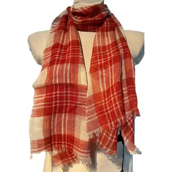 Šála Šála / Šátek / Červeno-Bílý / Délka 160 cm / PRINTEMPS / Kostkovaný / Len