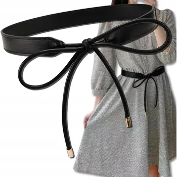 Opasek Pásek Dámský Kožený Nastavitelný Vázaný Úzký Černý k šatům Kůže