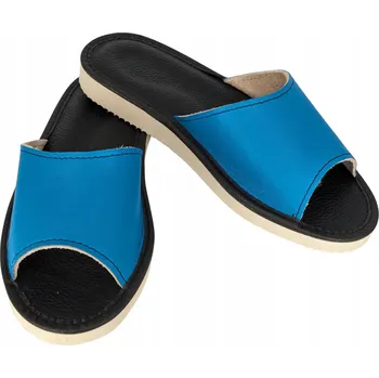 Dámské pantofle Dámské modré kožené pantofle Bamboše Home Pantofle z přírodní kůže 37