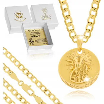 Řetízek POZLACENÝ ŘETÍZEK PANCÍŘ + MEDAILEK Panna Maria Čenstochovská OCEL 18K