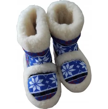 Dámská obuv Bačkory Pantofle Bamboše Horalské Teplé Vlněné Modré Vysoké Vlna 40