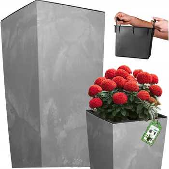 Květináč KVĚTINÁČ ZAHRADNÍ EFEKT BETONU ŠEDÝ KVĚTINÁČ VYSOKÝ 61CM VLOŽKA
