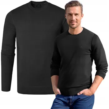 Pánský svetr Pako Jeans elegantní svetr s kulatým výstřihem, pružný, černý, kulatý, velikost XXL