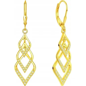 Náušnice Dlouhé náušnice se zirkony, anglické zapínání, stříbro pozlacené 925