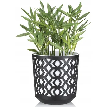 Květináč Květináč plast bílý, černý HowHomely 13,9 cm x 14 cm x 14,8 cm