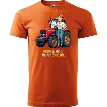 Pánské tričko Sablio Tričko s potiskem Hrdinka bez pláště? Ano, jsem zemědělkyně - oranžové L