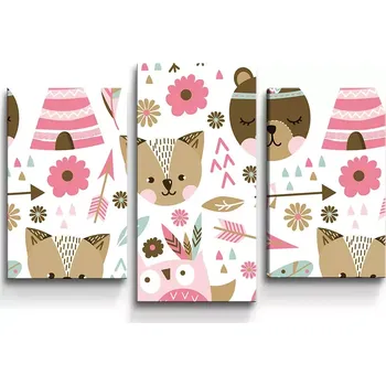 Obraz Sablio Obraz - 3-dílný Lesní zvířátka - 75x50 cm