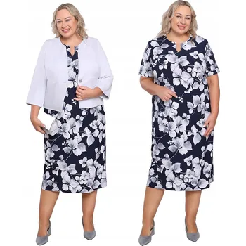 Dámské šaty Tmavě modrá šaty s bílo-šedými listy 48/50