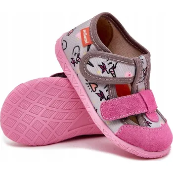 Dívčí obuv Dětské PAPUČE MILAMI na suchý zip, profilovaná vložka, Jednorožci šedé 25