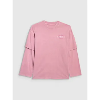 Dívčí tričko Dívčí oversize tričko s dlouhým rukávem a sepraným efektem - růžové