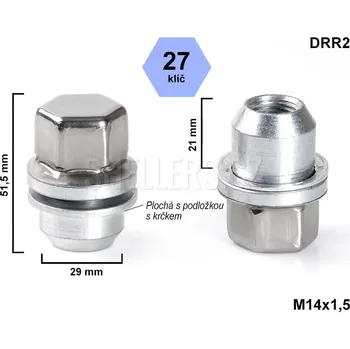Matice na kolo Kolová matice M14x1,5 zavřená originální Land Rover, klíč 27, DRR2 výška 51,5