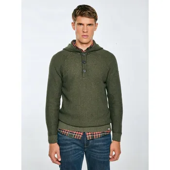 Pánský svetr BIG STAR PÁNSKÝ SVETR S KAPUCÍ KHAKI CARLSON 303 M