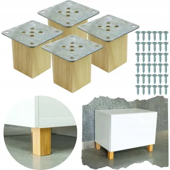 Obraz SADA Dubové nohy 6 CM, surové dřevěné nožky čtvercové, 4 KUSY