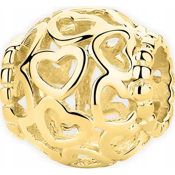 Přívěsek CHARMS ZLATÝ Ažurové Srdíčka 585 Srdce Srdíčko Beads Kulička STŘÍBRO 925