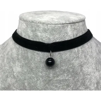 Náhrdelník Černý choker náhrdelník s korálkem a přívěskem, nastavitelný, sametová stužka N70
