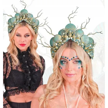 Čelenka ČELENKA KRÁLOVNA MOŘÍ MODRO-ZLATÁ KORUNA MOŘSKÁ KARNEVAL PÁRTY DOPLNĚK