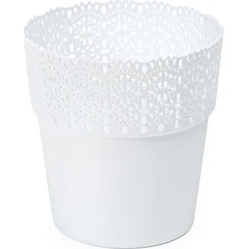 Květináč Plast Květináč bílý Lamela 11,5 cm x 11,5 x 12,2 cm
