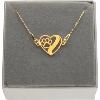 Náhrdelník Zlatý náhrdelník srdce s tlapkou psa/kočky GRAVÍROVÁNÍ DÁREK STŘÍBRO 925, 45 cm