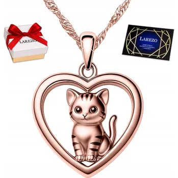 Náhrdelník Pozlacený náhrdelník Srdce s Kočičkou pro Dívku Kočka Kotě STŘÍBRO 925