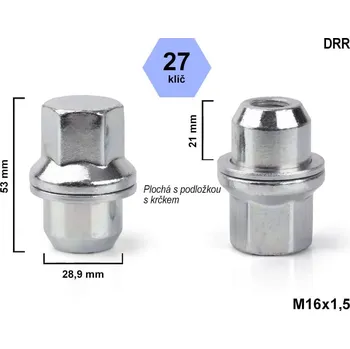 Matice na kolo Kolová matice M16x1,5 zavřená, klíč 27, DRRE, výška 53 mm, Land Rover