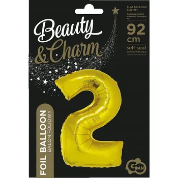 Balónek BALÓNEK ČÍSLO 2 metalický ZLATÝ 92 cm GODAN balónky NAROZENINOVÝ číslice dvě