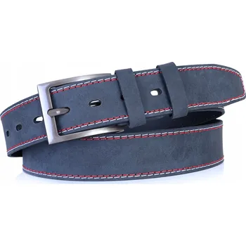 Opasek KOŽENÝ Pásek Pánský 4cm Jeans Šedý Univerzální Ozdobný prošívaný