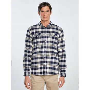 Pánská košile BIG STAR Pánská flanelová košile s kostkovaným vzorem béžovo-modrá Kolisero 801 XL