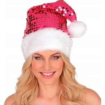 Karnevalový doplněk ČEPICE SANTA KLAUSE RŮŽOVÁ S FLITRY RŮŽOVÝ MIKULÁŠ VÁNOCE