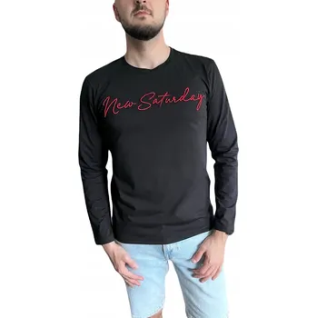 Pánské tričko Pánské černé tričko s dlouhým rukávem a nápisy, velikost M