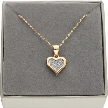 Náhrdelník Zlatý naszyjnik serce řetízek se srdíčkem se zirkony stříbro 925