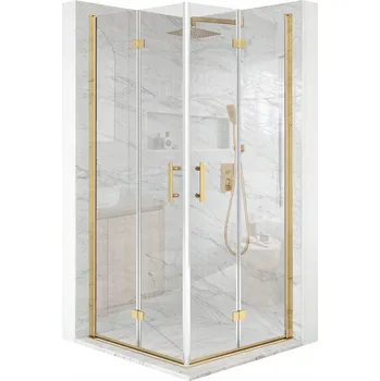 Sprchový kout čtvercový otevírací zlatý 100x100 cm sklo 6 mm + povrchová úprava