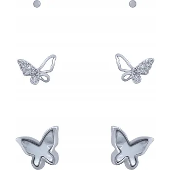 Náušnice STŘÍBRNÉ NÁUŠNICE 3 PÁRY SADA BÍLÝCH MALÝCH MOTÝLKŮ STŘÍBRO O RYZOSTI 925