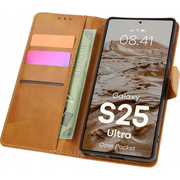 Pouzdro na mobilní telefon Pouzdro s klopou Bizon pro Samsung Galaxy S25 Ultra, hnědé